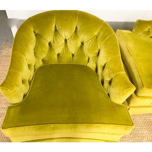 Mid 20th Century Vintage Mid Century Drexel Heritage Chartreuse Velvet Swivel Chairs - a Pair For Sale - Image 5 of 13