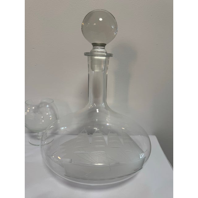 Mid 20th Century European Crystal Brandy Decanter and Snifter Set With Nautical Motif For Sale - Image 4 of 11