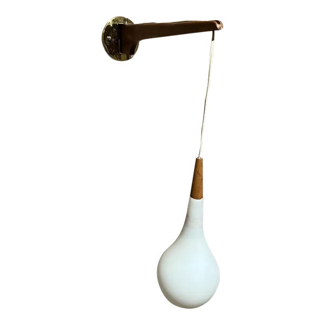 1970s Scandinavian Wall Sconce Teakwood & Frosted Glass Holmegaard Atttributed For Sale