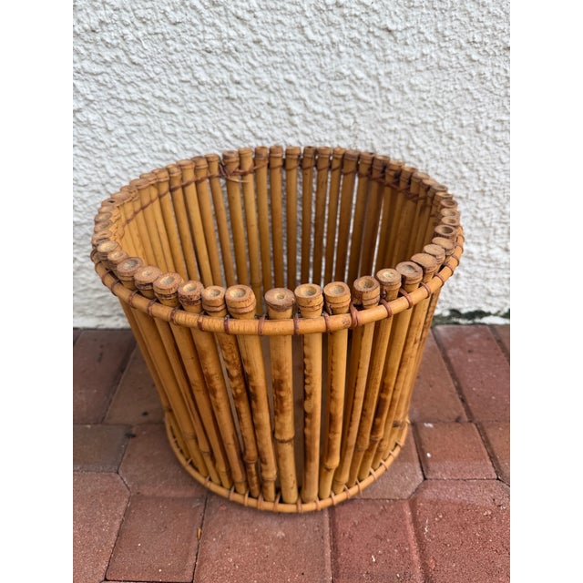 Mid 20th Century Mid 20th Century Vintage Tortoise Pencil Bamboo Rattan Planter For Sale - Image 5 of 6