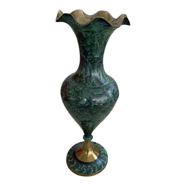 Vintage Mid Century Brass Marble Vase For Sale