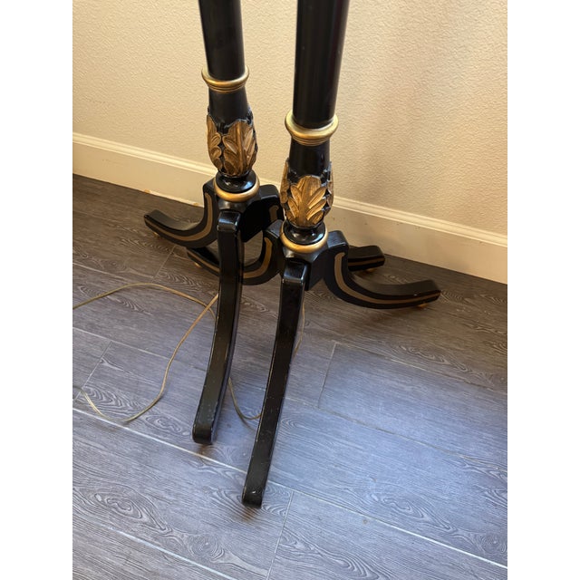 Vintage, Neoclassical Ebonized & Gilt Tripod Floor Lamps Pair For Sale - Image 10 of 12