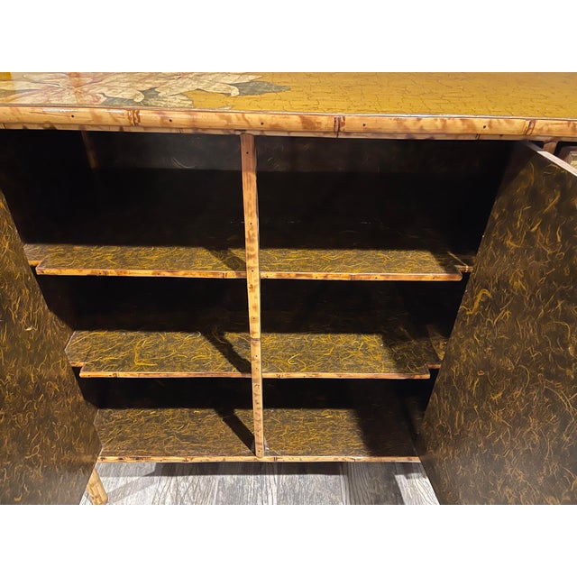 Chinoiserie Vintage Tortoiseshell Bamboo Large Floral Decoupage Chinoiserie Display Cabinet For Sale - Image 3 of 15