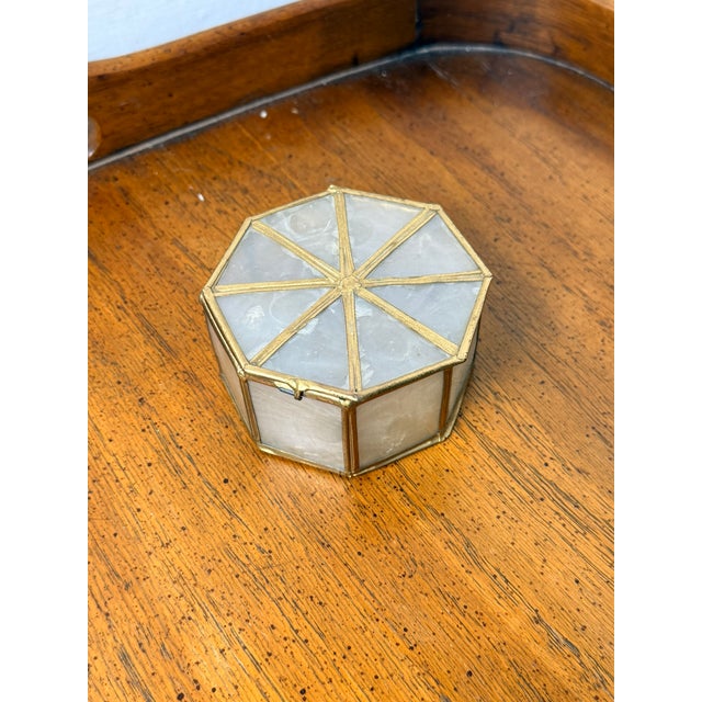 Vintage Shell Type Material Trinket Box With Brass Trim - Octagon Shape For Sale In Pittsburgh - Image 6 of 9