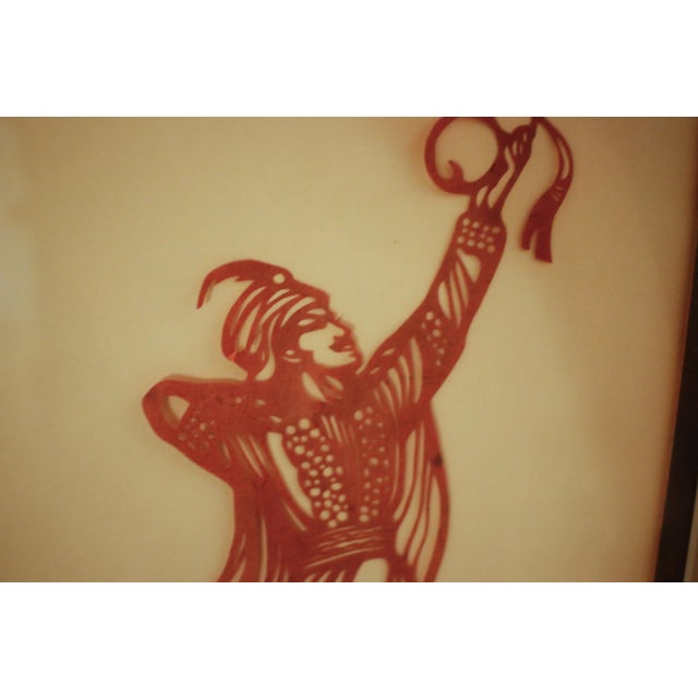 Early 20th Century Pair of Ottoman Shadow Puppet Figural Sculptures in MCM Gold Metal Frames For Sale - Image 13 of 15