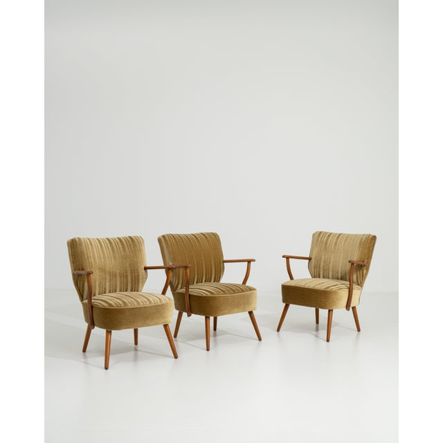 1960s Set Of Three Mid Century Modern Upholstered Armchairs For Sale - Image 5 of 12