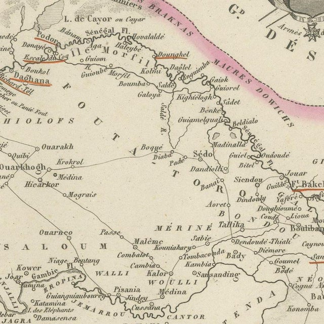 Antique Map of French Senegal, Goree and the Fouta-Djallon, 1860 For Sale - Image 4 of 12