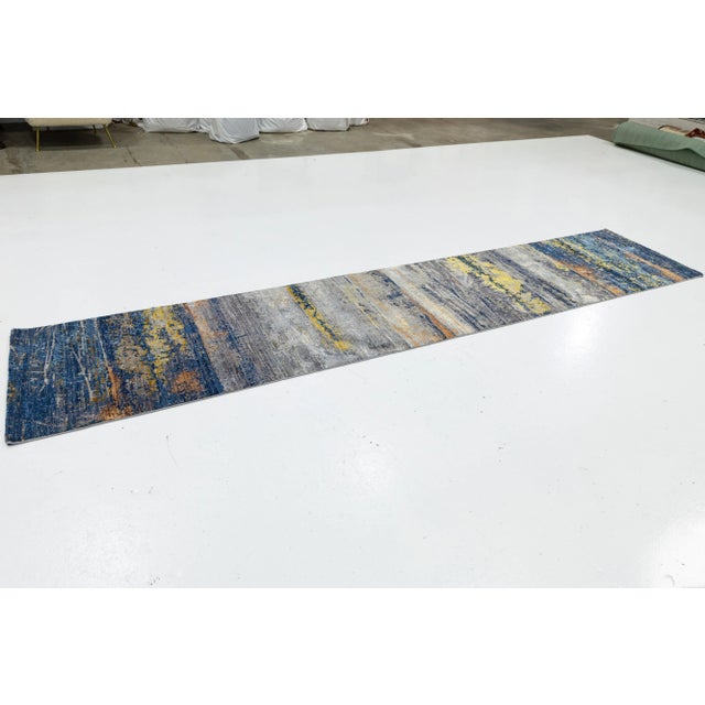 3 X 12 Modern Abstract Designed Handmade Wool and Silk Rug in Multicolor For Sale In New York - Image 6 of 9