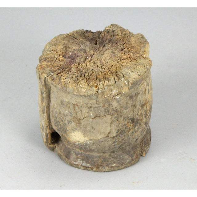 Tan Antique Primitive Carved Wood Mortar With Handle For Sale - Image 8 of 9