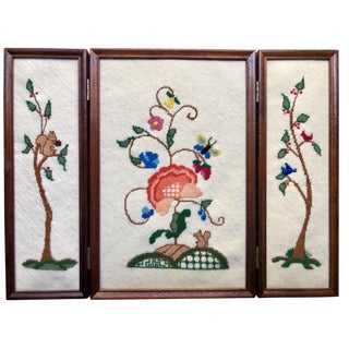 Jacobean Tree Needlepoint Folding Screen Panels For Sale