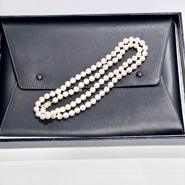 1990s Mikimoto Estate Akoya Pearl Necklace 18k Gold Certified For Sale - Image 11 of 12