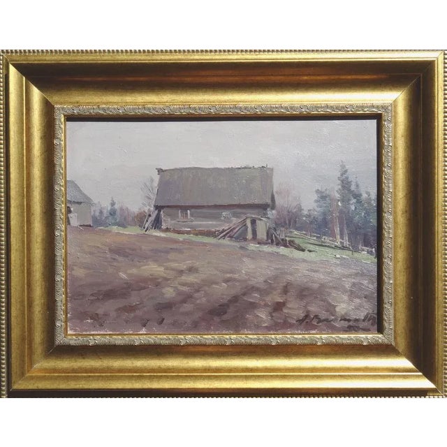 Alfejs Bromults, Countryside, 1950s, Oil on Cardboard For Sale - Image 4 of 4