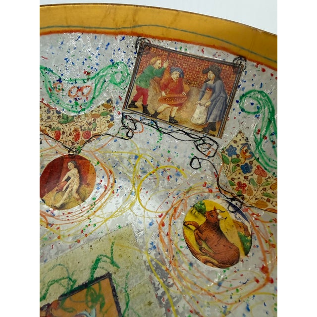 Hand Blown Glass Plate of Medieval Scenes + Stand For Sale - Image 9 of 12