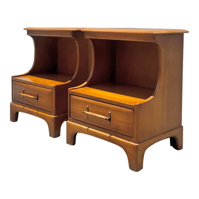 Vintage Pecan Wood Nightstands - Pair For Sale