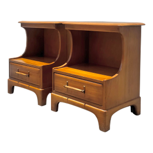 Vintage Pecan Wood Nightstands - Pair