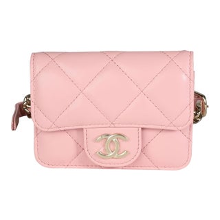 Pink Quilted Lambskin Elegant Chain Mini Belt Bag For Sale