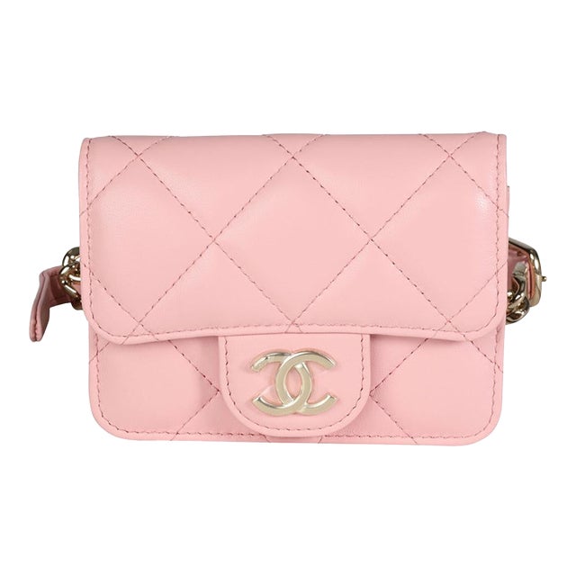 Pink Quilted Lambskin Elegant Chain Mini Belt Bag For Sale