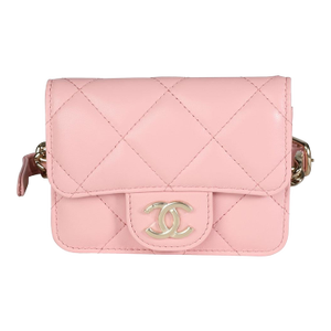 Pink Quilted Lambskin Elegant Chain Mini Belt Bag