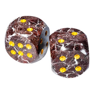 Pair Oversized Vintage Carved Marble Dice Mid Century Modern MCM Decor Bookends Paperweight For Sale