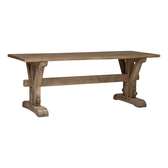 1970s French Oak Trestle Dining Table For Sale