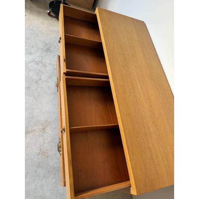 Vintage Hollywood Regency Lorin Jackson for Grosfeld House Oak Dresser With Brass Leaf Pulls For Sale - Image 10 of 17