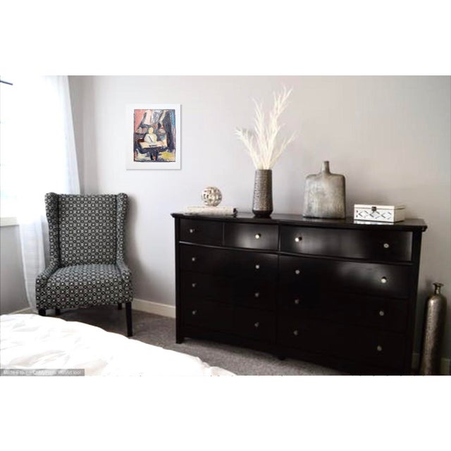 "Woman Reading" Expressionist Figurative Oil Painting on Paper For Sale - Image 4 of 5