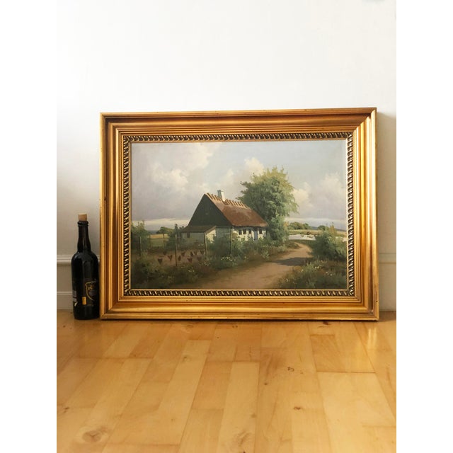 Vintage Original Cottage Oil Painting: Large Countryside Wall Art For Sale - Image 11 of 11