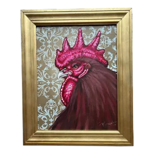 Vintage Decorative Oil Painting of Rooster on Canvas