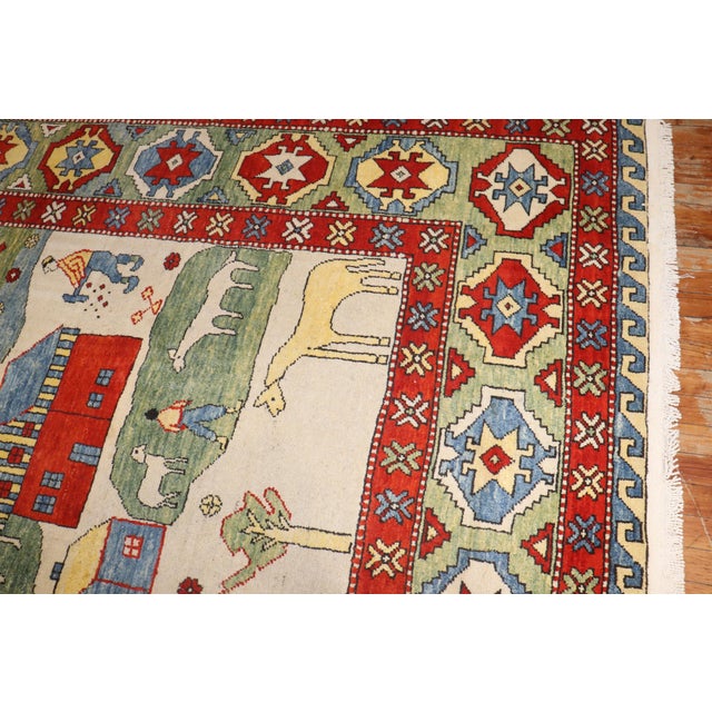 Textile Vintage Zabihi Collection Turkish Azari Animal Scenic Rug - 8'6" x 10'6" For Sale - Image 7 of 12