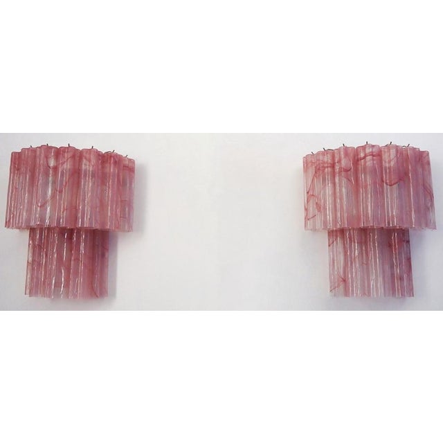 Murano Glass Tube Wall Sconces with 13 Pink Alabster Glass Tube, 1990s, Set of 2 For Sale - Image 15 of 17