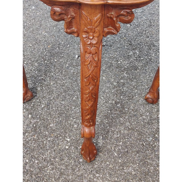 Late 19th Century 1900s Hand Carved Walnut Inlay Side/End Table For Sale - Image 5 of 7