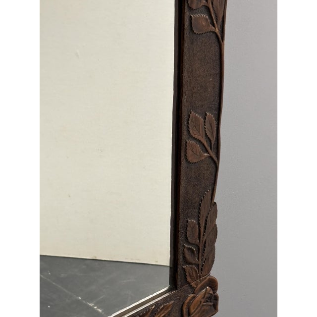 1930s Antique Hand-Carved Wall Mirror with Floral Roses, 1890s For Sale - Image 5 of 17