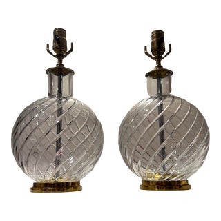 Pair, Vintage Baccarat Crystal "Cyclades" Pattern Table Lamps For Sale