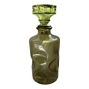 Vintage 1960's Olive Green Art Glass Decanter or Bottle With Stopper