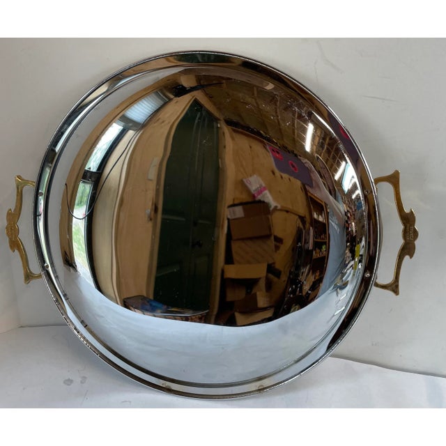 Mid 20th Century Vintage Chrome Round Handled Tray For Sale - Image 5 of 8