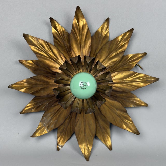 Modern Wrought Iron Ceiling Lamp with Gold Flower, 1970s For Sale - Image 3 of 10