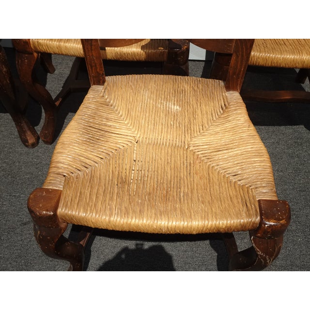Set of Eight Vintage French Country Rush Seat Dining Chairs For Sale - Image 12 of 16