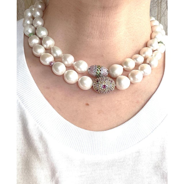 Bochic "Capri" FreshWater Pearl, Pink Sapphire, Diamond & Mix gems Necklace For Sale - Image 11 of 18