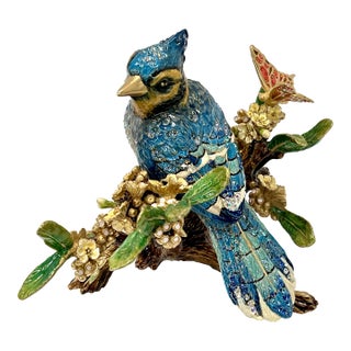 Jay Strongwater Swarovski Encrusted Anderson Courbett Blue Jay and Butterfly - Flora and Fauna Collection For Sale