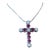 14k White Gold Diamond & Ruby Cross Pendant Necklace For Sale