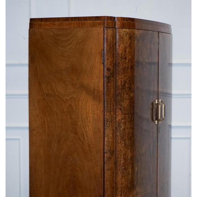 English Art Deco Burr Walnut 2-Door Wardrobe with Shelves, 1930s For Sale - Image 14 of 18
