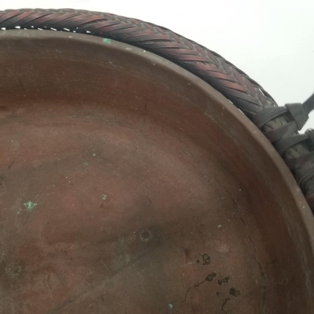 Japanese Antique Bamboo Handled Basket With Copper Insert for Ikebana For Sale - Image 11 of 18