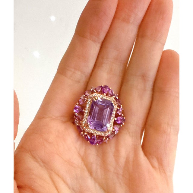 Gemstone Bochic “Capri” Vintage Amethyst & Topaz Ring Set In 18K Gold & Silver For Sale - Image 7 of 12