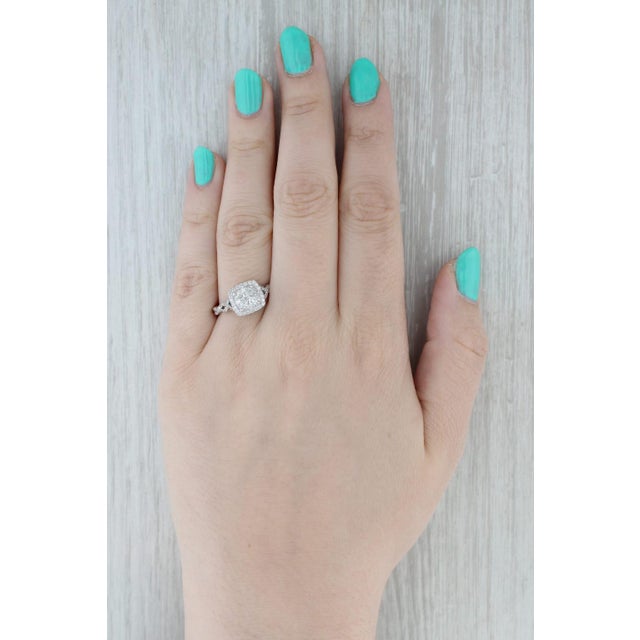 0.57ctw Round Diamond Halo Engagement Ring 14k White Gold Size 10 For Sale - Image 9 of 9