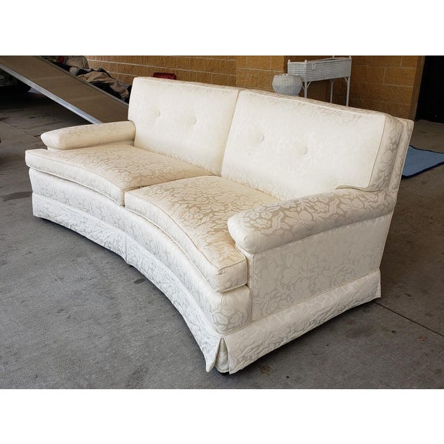 Curved Mid Century Hollywood Regency White Damask Sofa Couch Chairish