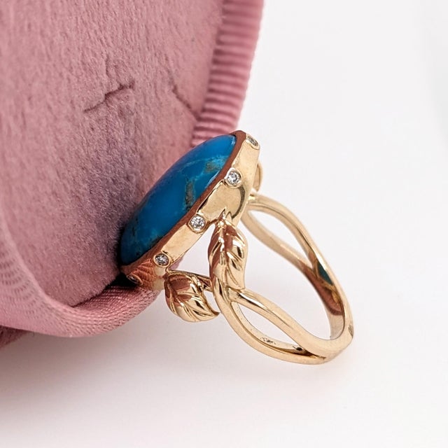 5.3ct Turquoise Ring With Earth Mined Diamond Accents: In Solid 14k Gold , Size 6.75 For Sale - Image 9 of 9