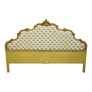 Antique Vintage Louis XVI French Provincial Tufted Upholstered King Size Headboard For Sale