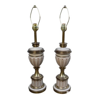 Pair Vintage Stiffel Brass Enamel Urn Table Lamps Mid Century Hollywood Regency For Sale