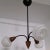 Vintage Black Lacquered Metal Frame, Teak, White Lacquered Glass Shades & Brass Finish 3-Arm Ceiling Lamp, 1970s For Sale - Image 4 of 8