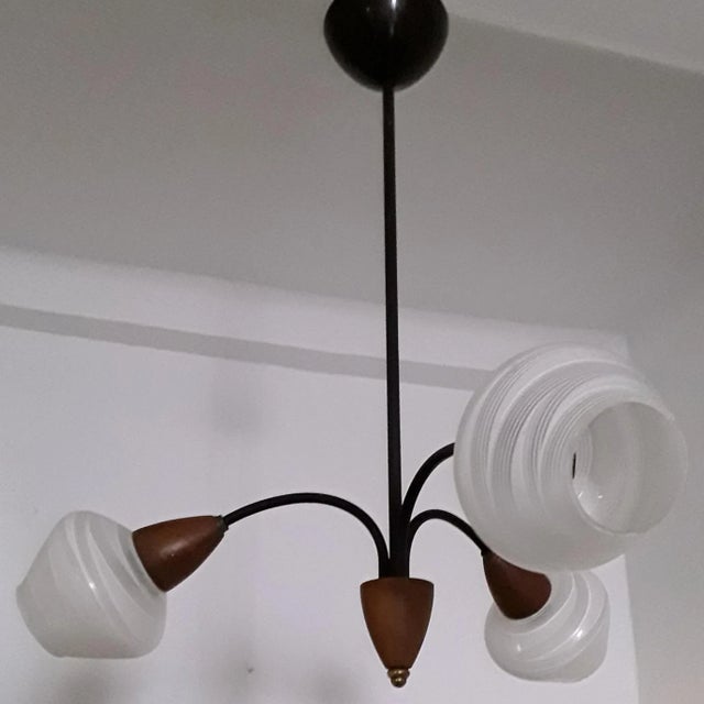 Vintage Pendant Lamp with White Lacquered Glass Shades, 1970s For Sale - Image 4 of 8